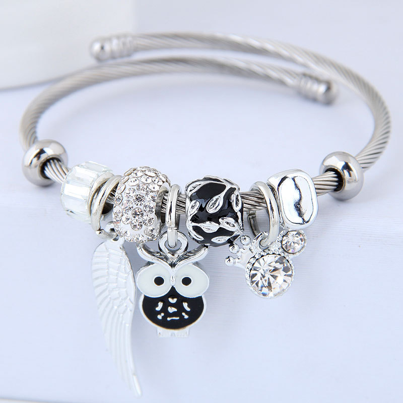 Stainless Steel Bracelet with DIY Beaded Owl and Angel Wings Pendant 4 Twokee.com
