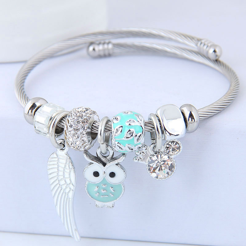 Stainless Steel Bracelet with DIY Beaded Owl and Angel Wings Pendant 2 Twokee.com